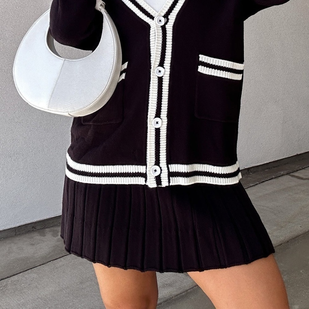Show Me Your Mumu Prep Skirt In Black Varsity Stripe Knit